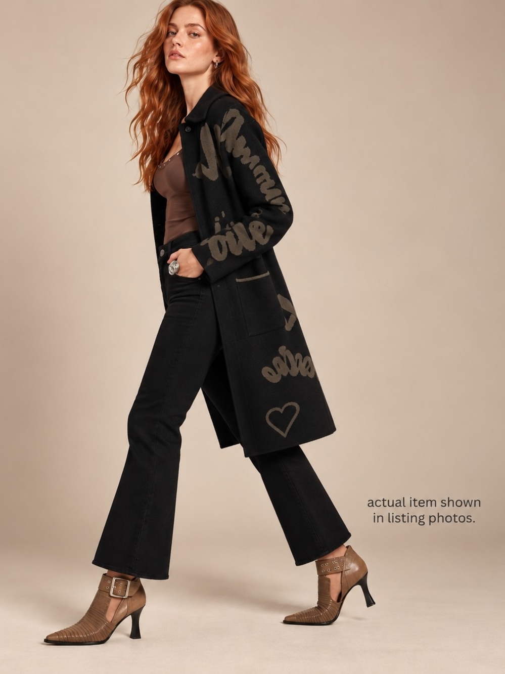 Graphic Script Long Cardigan